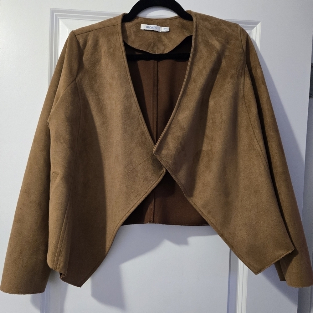 NWOT Small Ricki's Tobacco Brown Faux Suede Drape Front Jacket - Picture 5 of 9